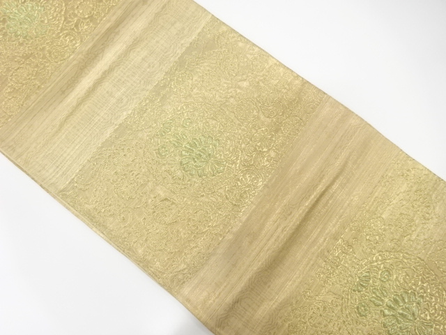 JAPANESE KIMONO / ANTIQUE FUKURO OBI / SILK / WOVEN FLORAL ARABESQUE